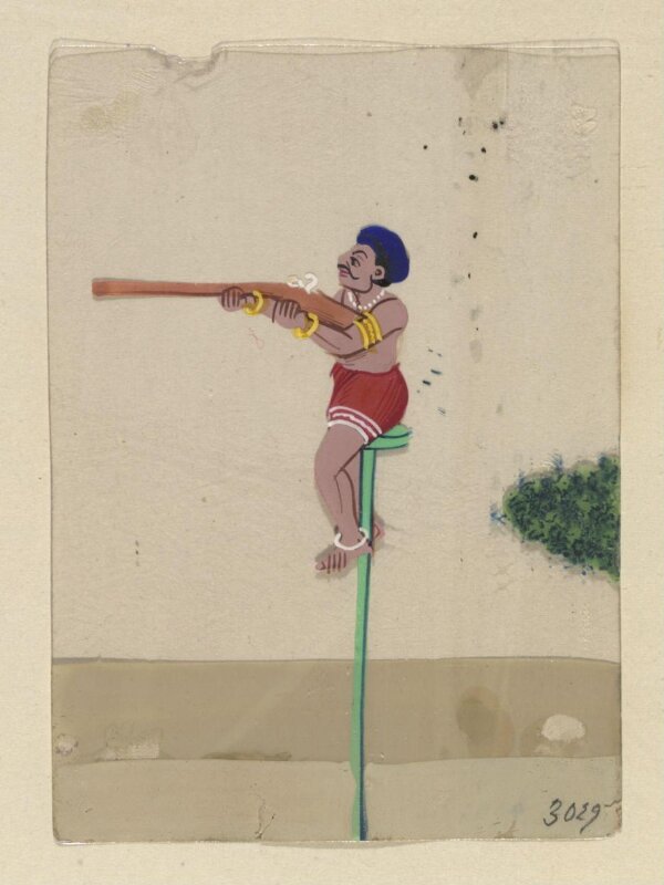One of twelve paintings of occupations, mainly entertainers.