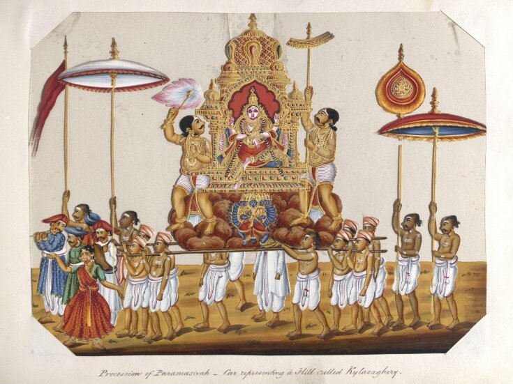 One of twenty mica paintings depicting Hindu deities and festival processions with decorated cars. top image