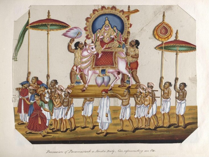 One of twenty mica paintings depicting Hindu deities and festival processions with decorated cars. top image