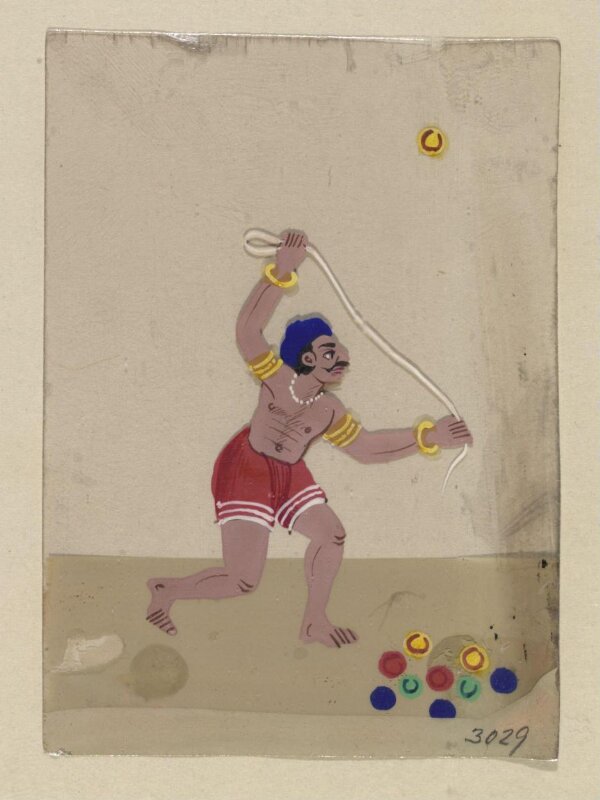 One of twelve paintings of occupations, mainly entertainers.