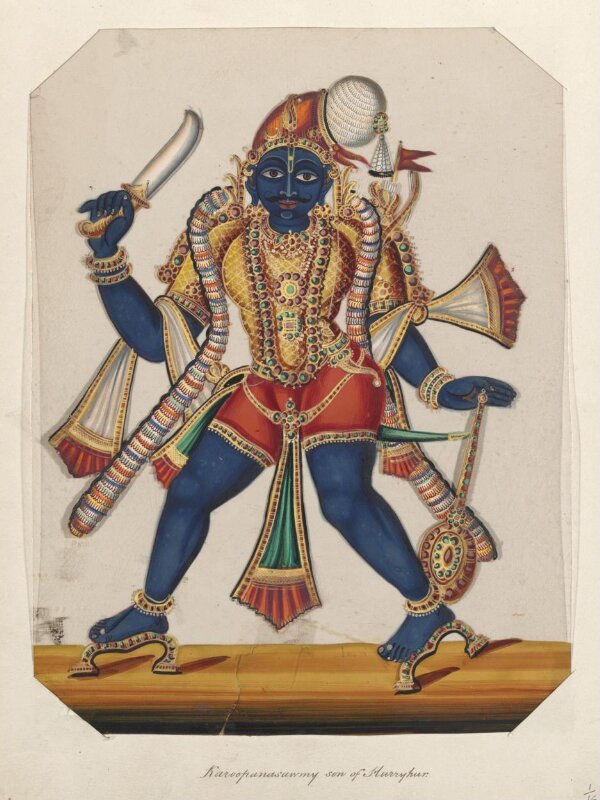 One of sixteen mica paintings depicting Hindu deities and festival ...