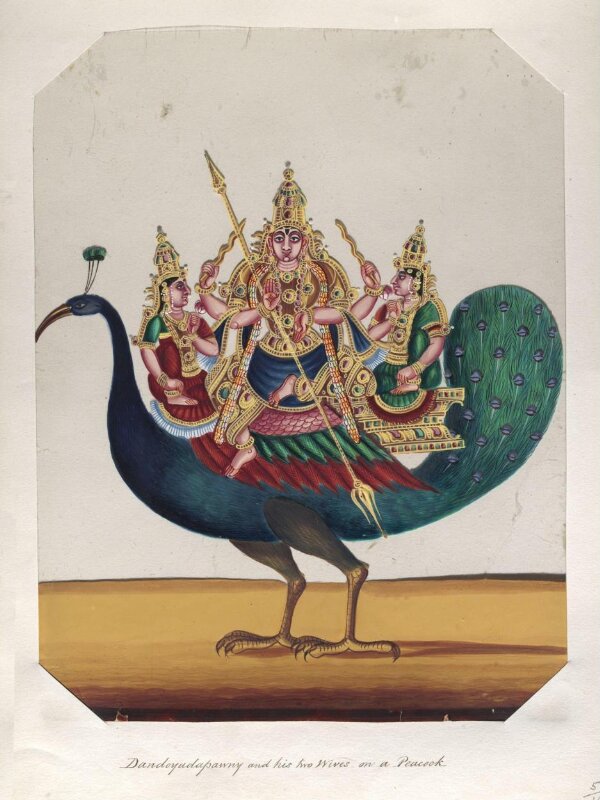 One of sixteen mica paintings depicting Hindu deities and festival processions with decorated cars.
