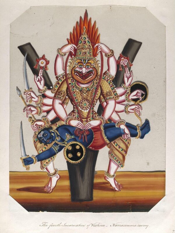 One of sixteen mica paintings depicting Hindu deities and festival processions with decorated cars.