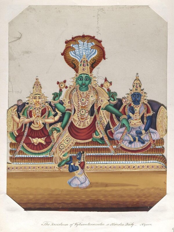 One of sixteen mica paintings depicting Hindu deities and festival processions with decorated cars.