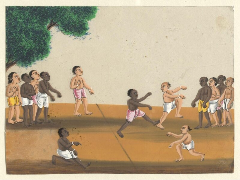 One of eleven paintings depicting schools.