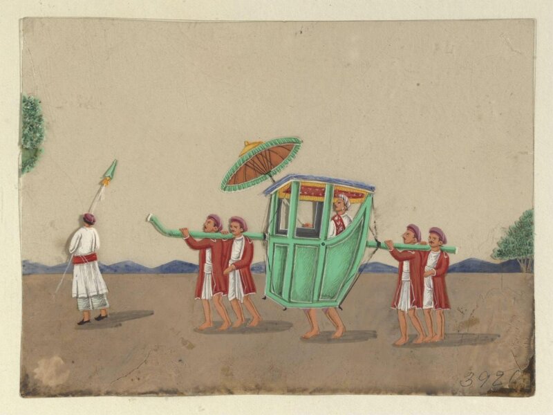 One of eight paintings illustrating modes of transport.