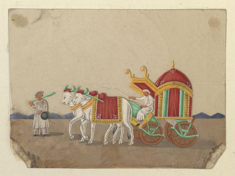 One of eight paintings illustrating modes of transport.