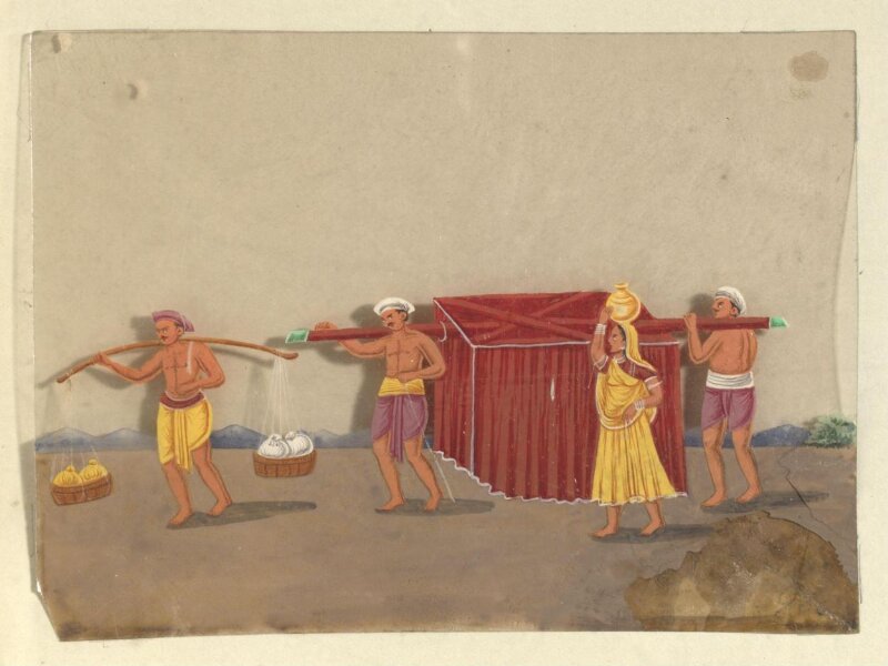 One of eight paintings illustrating modes of transport.