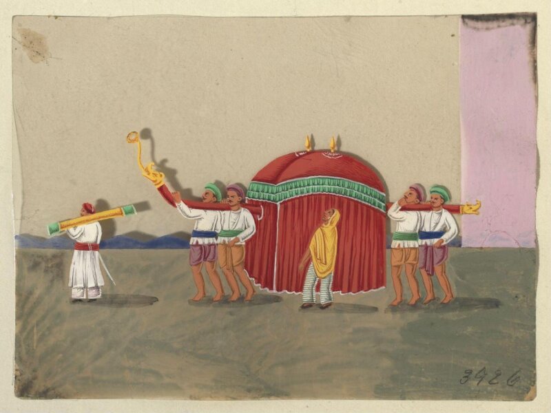 One of eight paintings illustrating modes of transport.