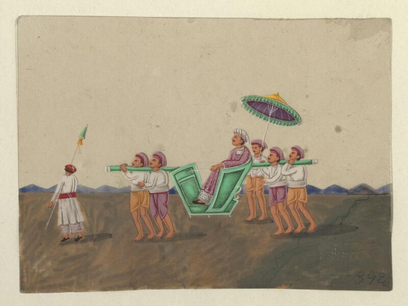 One of eight paintings illustrating modes of transport.