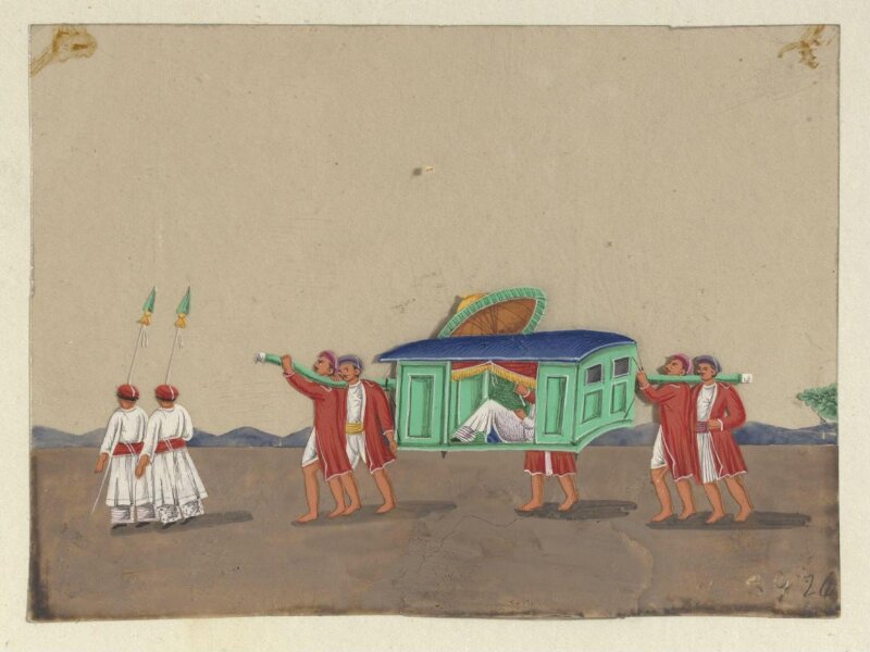 One of eight paintings illustrating modes of transport.