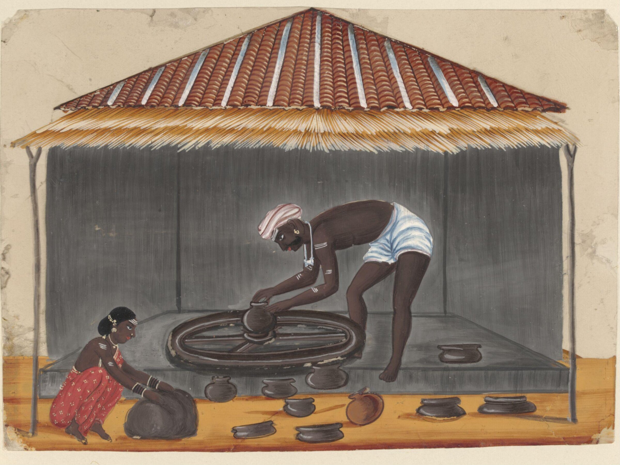 One of eleven paintings depicting craftsmen and their shops., ca. 1860