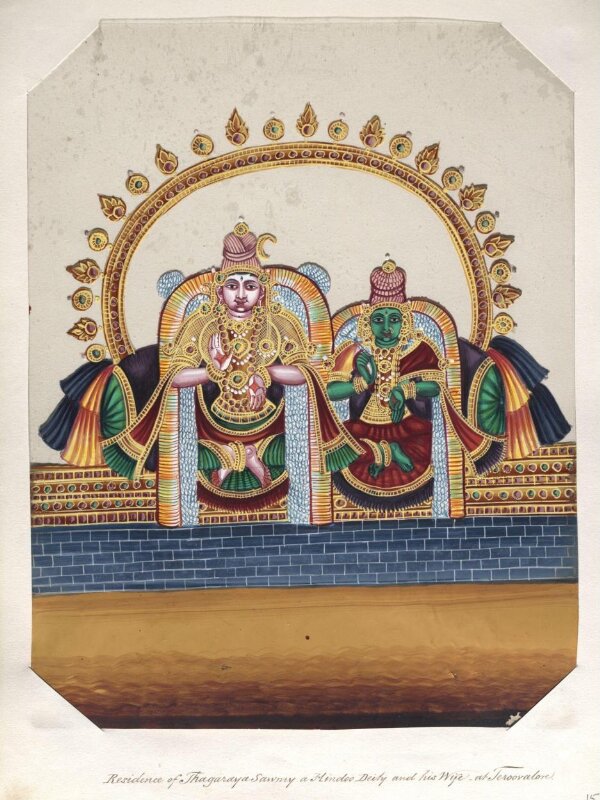 One of twenty mica paintings depicting Hindu deities and festival processions with decorated cars.