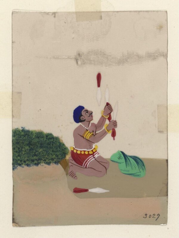 One of twelve paintings of occupations, mainly entertainers.