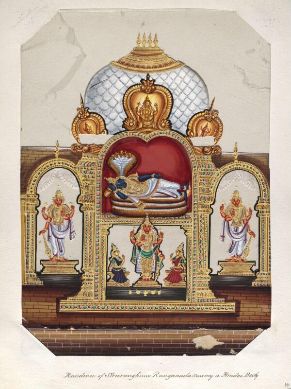 One of twenty mica paintings depicting Hindu deities and festival processions with decorated cars.