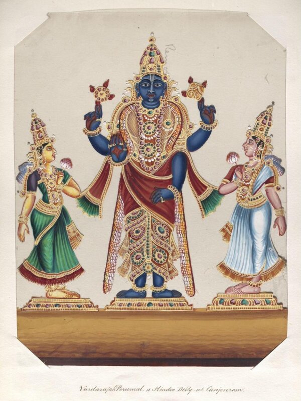 One of twenty mica paintings depicting Hindu deities and festival processions with decorated cars.