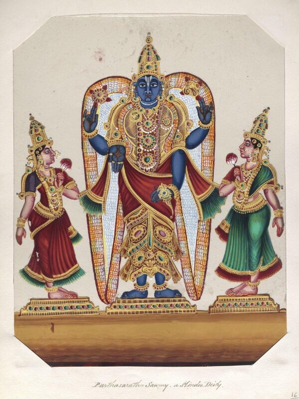 One of twenty mica paintings depicting Hindu deities and festival processions with decorated cars.
