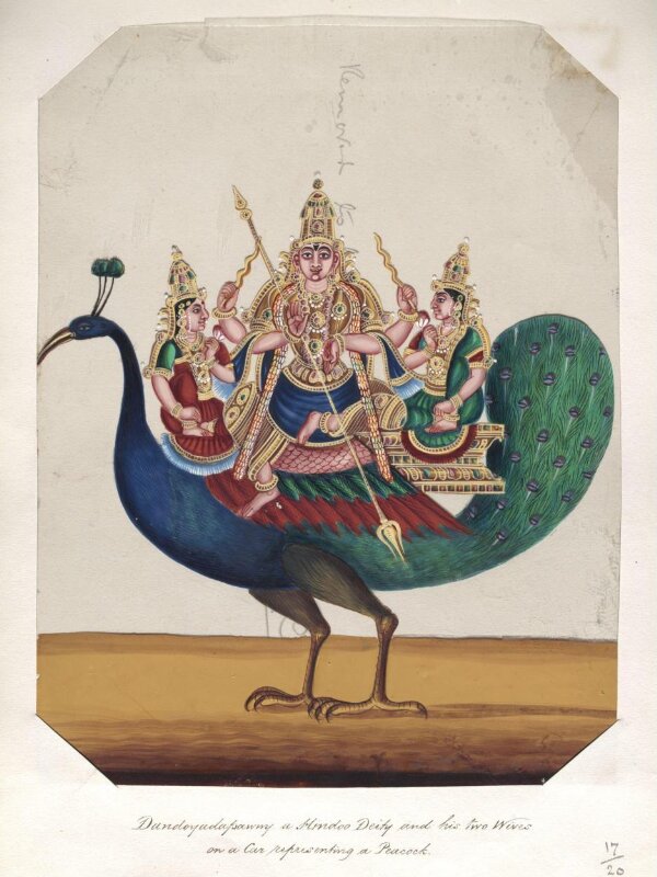 One of twenty mica paintings depicting Hindu deities and festival processions with decorated cars.