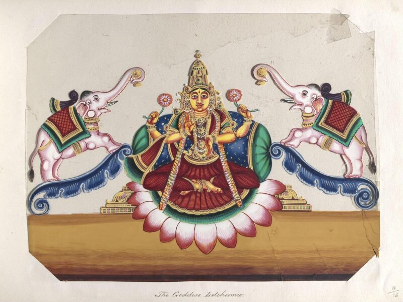 One of sixteen mica paintings depicting Hindu deities and festival processions with decorated cars.