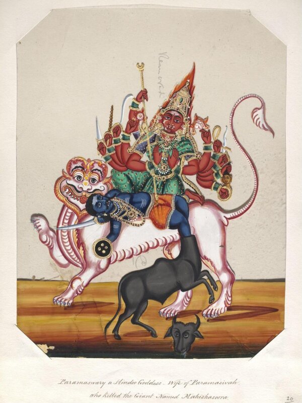 One of twenty mica paintings depicting Hindu deities and festival processions with decorated cars.