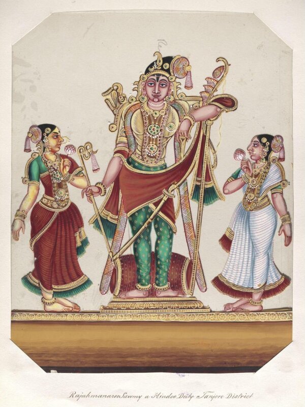 One of twenty mica paintings depicting Hindu deities and festival processions with decorated cars.