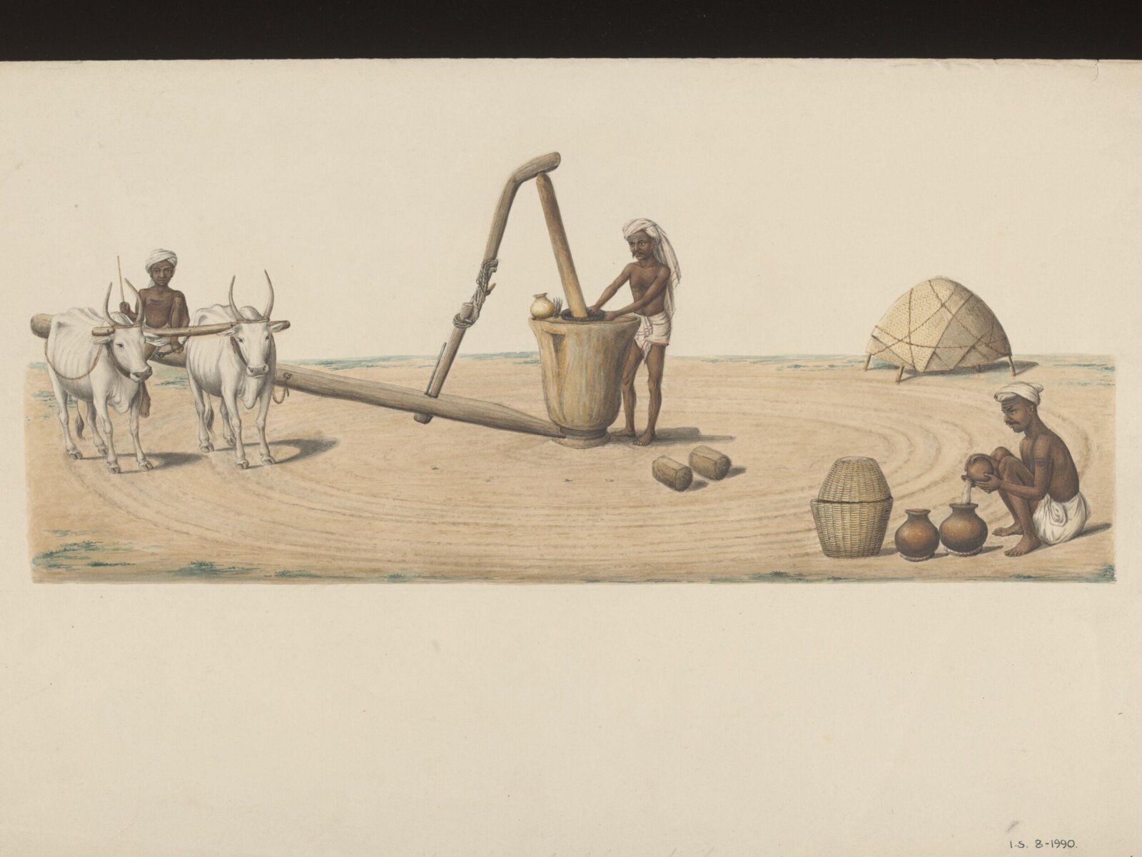 Oil monger pressing good oil, ca. 1840 - ca. 1850
