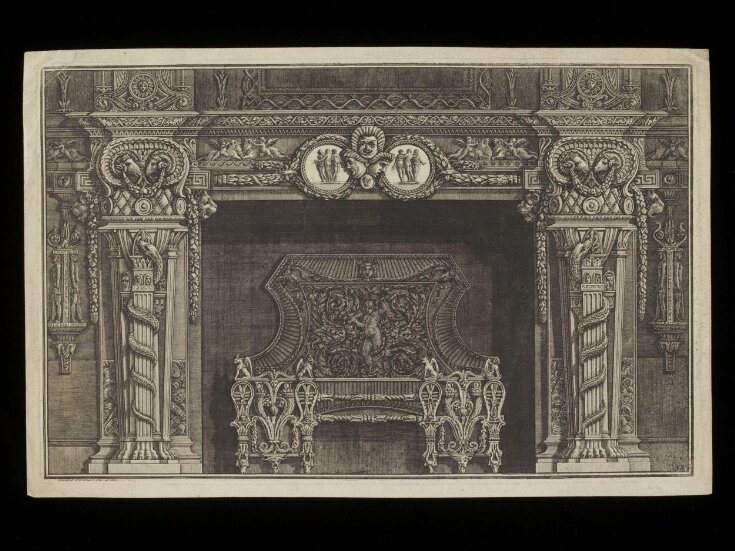 Chimneypiece: Two cameos with the Three Graces to either side of three masks on the lintel top image