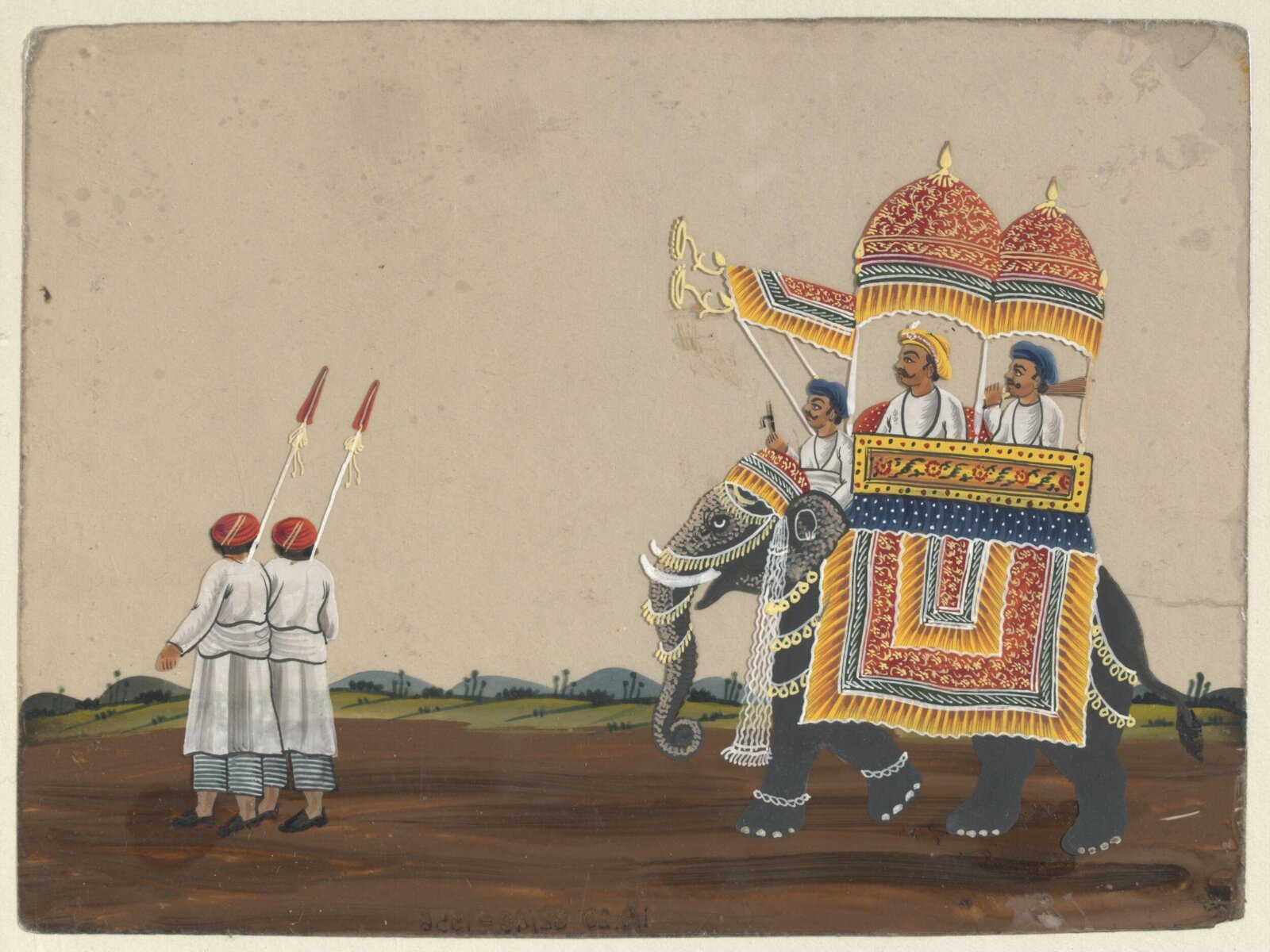 An elephant with a howdah, ca. 1870