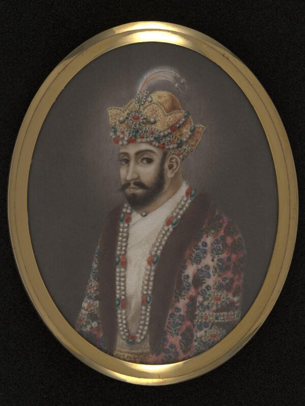One of twelve miniatures depicting Mughal rulers of India; head and shoulders in profile.