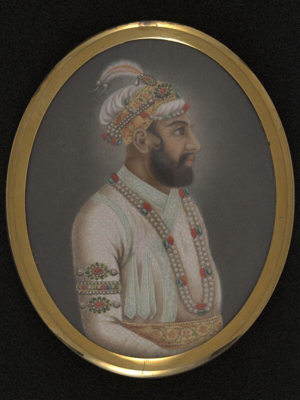 One of twelve miniatures depicting Mughal rulers of India; head and shoulders in profile.
