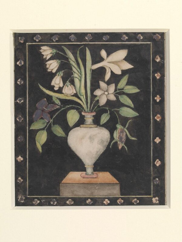 One of Seven details of pietra-dura work showing flowers an birds on the walls of the Diwan-i Am, Delhi Fort.