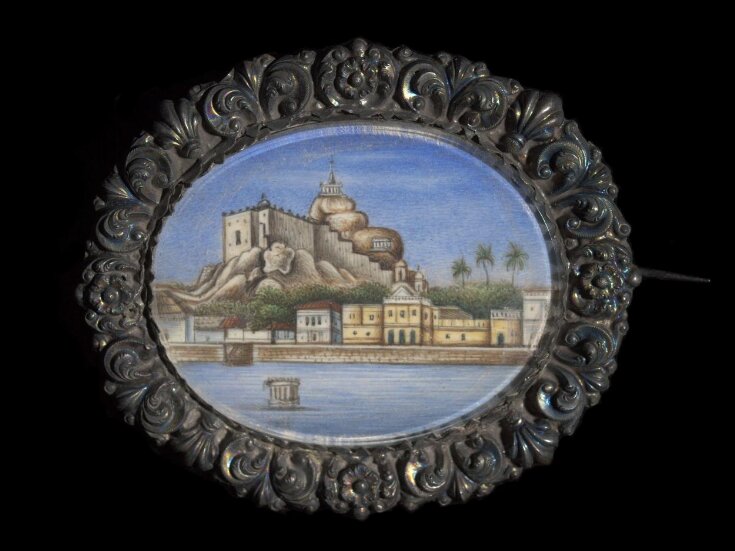 One of six brooches with views of monuments in embossed gilt frames. top image