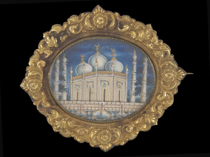 One of six brooches with views of monuments in embossed gilt frames. top image