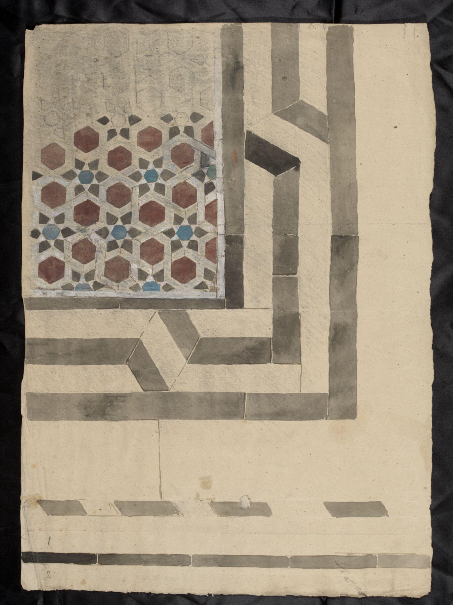 One of 16 drawings and tracings of Saracenic pavements, ornament, lattices etc in Cairo, Frank Dillon, 1823-1909