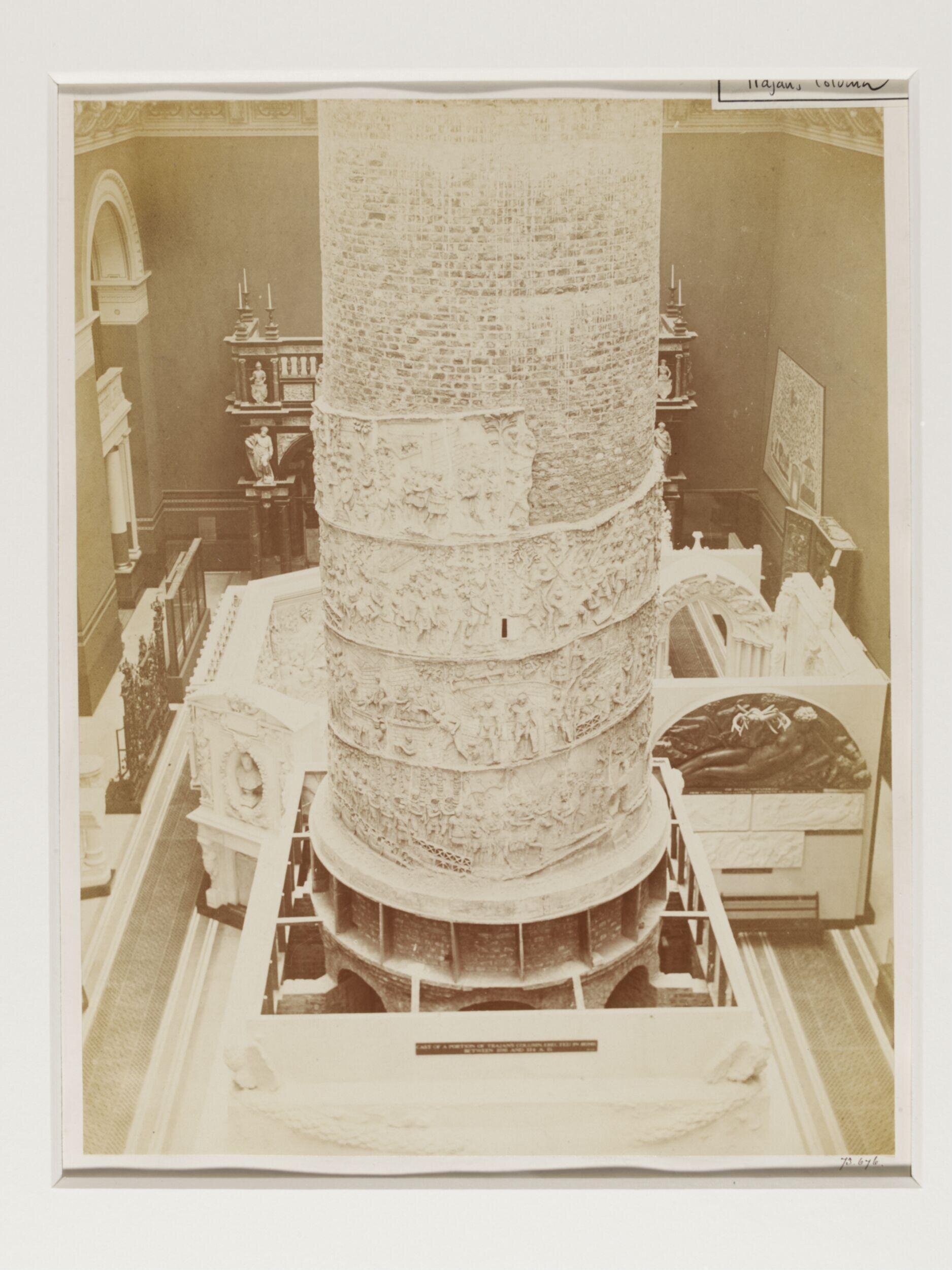 Construction of Trajan's column, with choir screen from the Cathedral of St. John, 's-Hertogenbosch, the Netherlands, in background