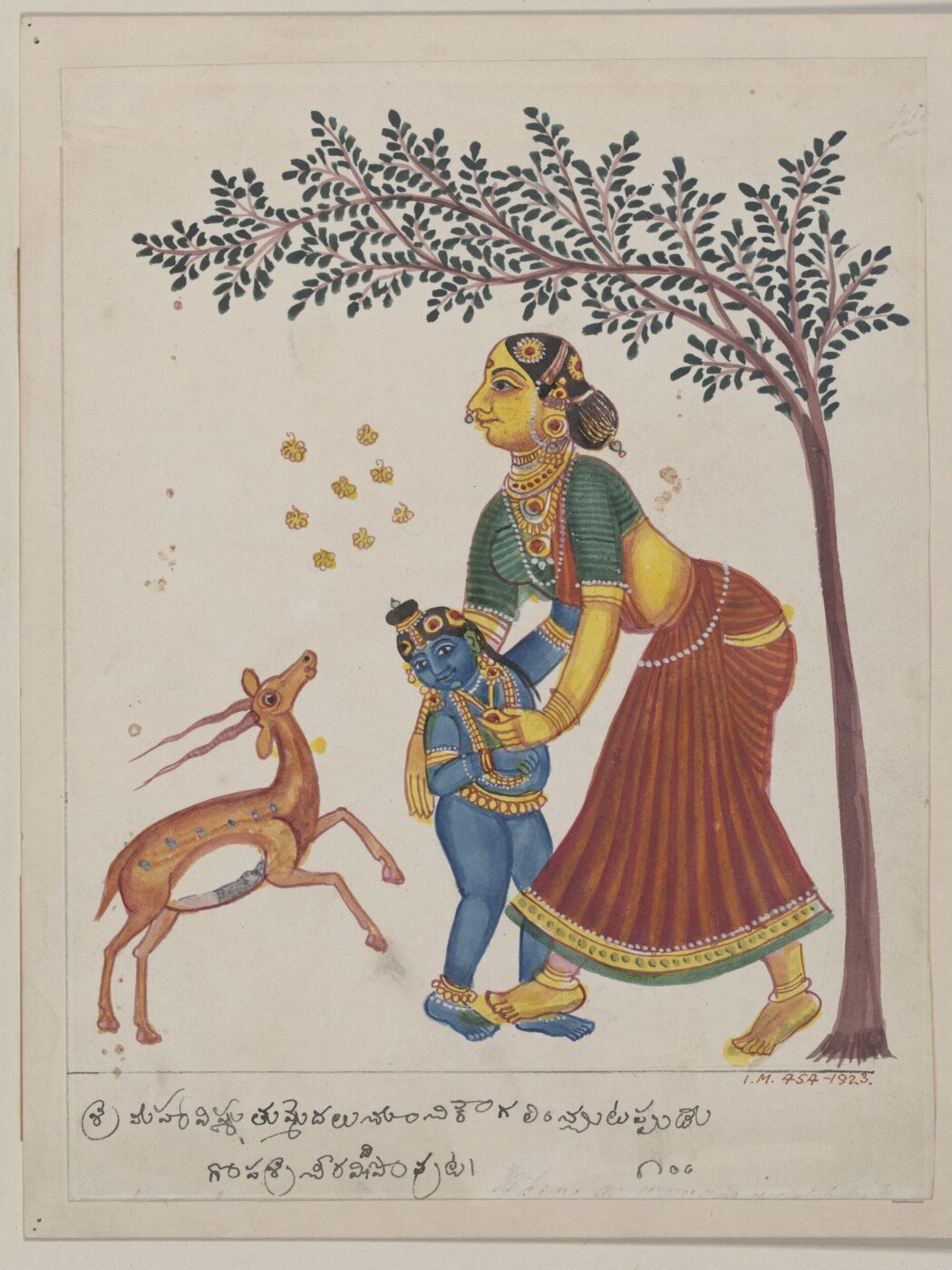 Unknown, Yasoda protecting Krishna from the playful approaches of a gazelle