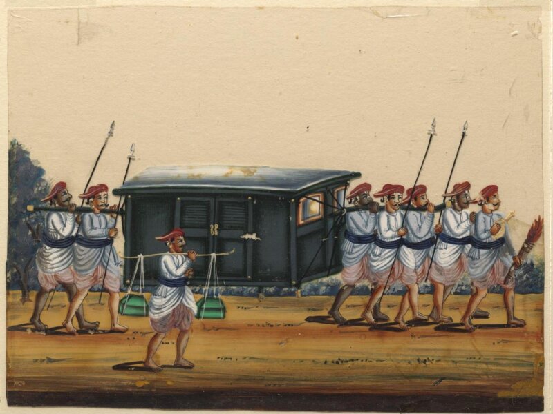 A palanquin with six carriers