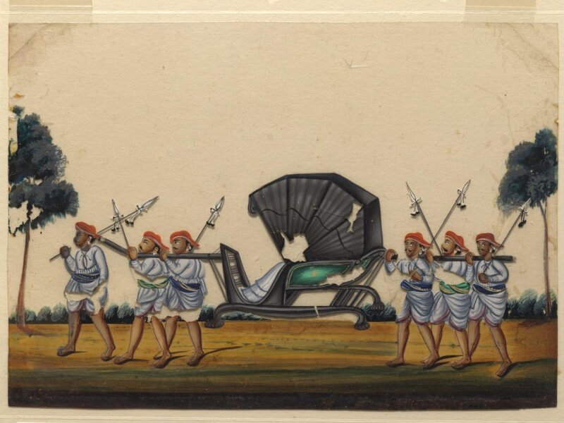 A chair-palanquin with six bearers