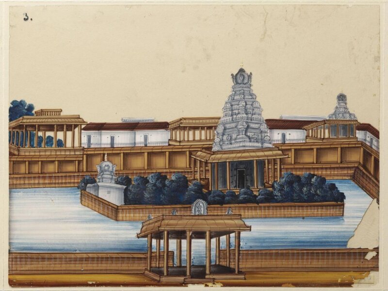 One of sixteen paintings of unidentified South Indian temples.