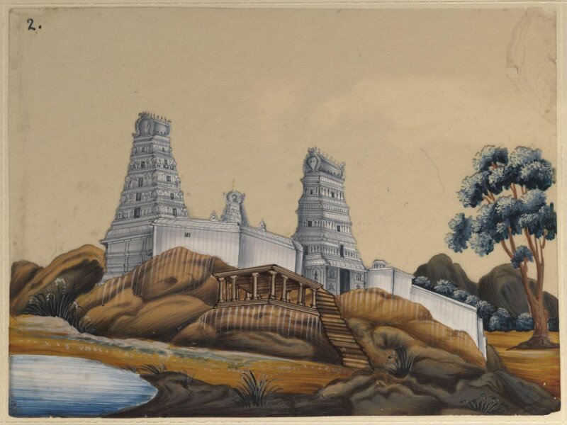 One of sixteen paintings of unidentified South Indian temples.