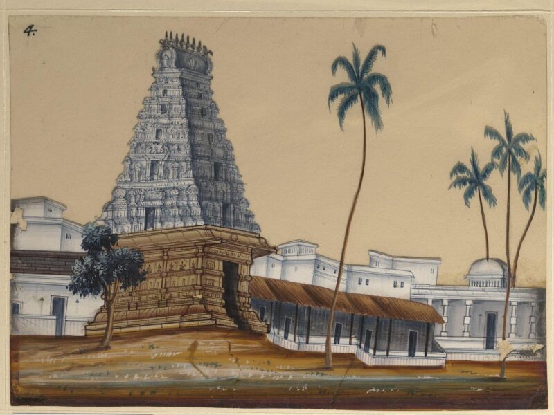 One of sixteen paintings of unidentified South Indian temples.