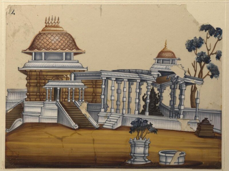 One of sixteen paintings of unidentified South Indian temples.