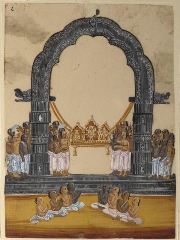 One of eight paintings of unidentified Hindu temples in South India