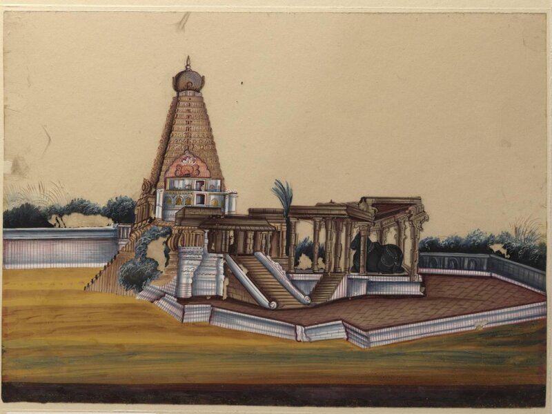 One of eight paintings of unidentified Hindu temples in South India