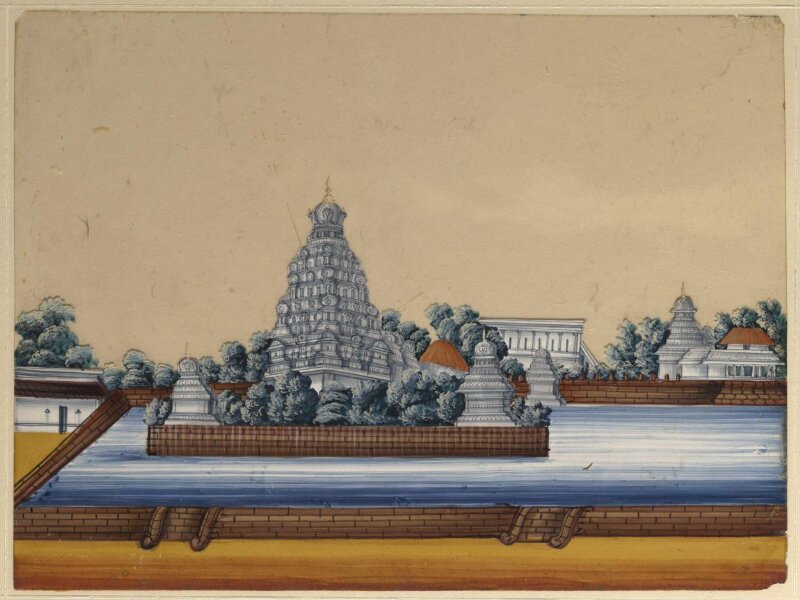 One of eight paintings of unidentified Hindu temples in South India