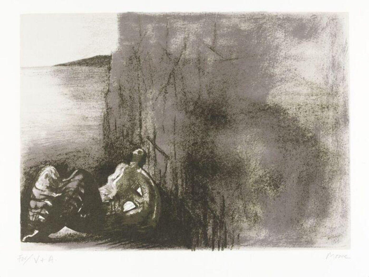 Henry Moore, Reclining Figure with Cliff background
