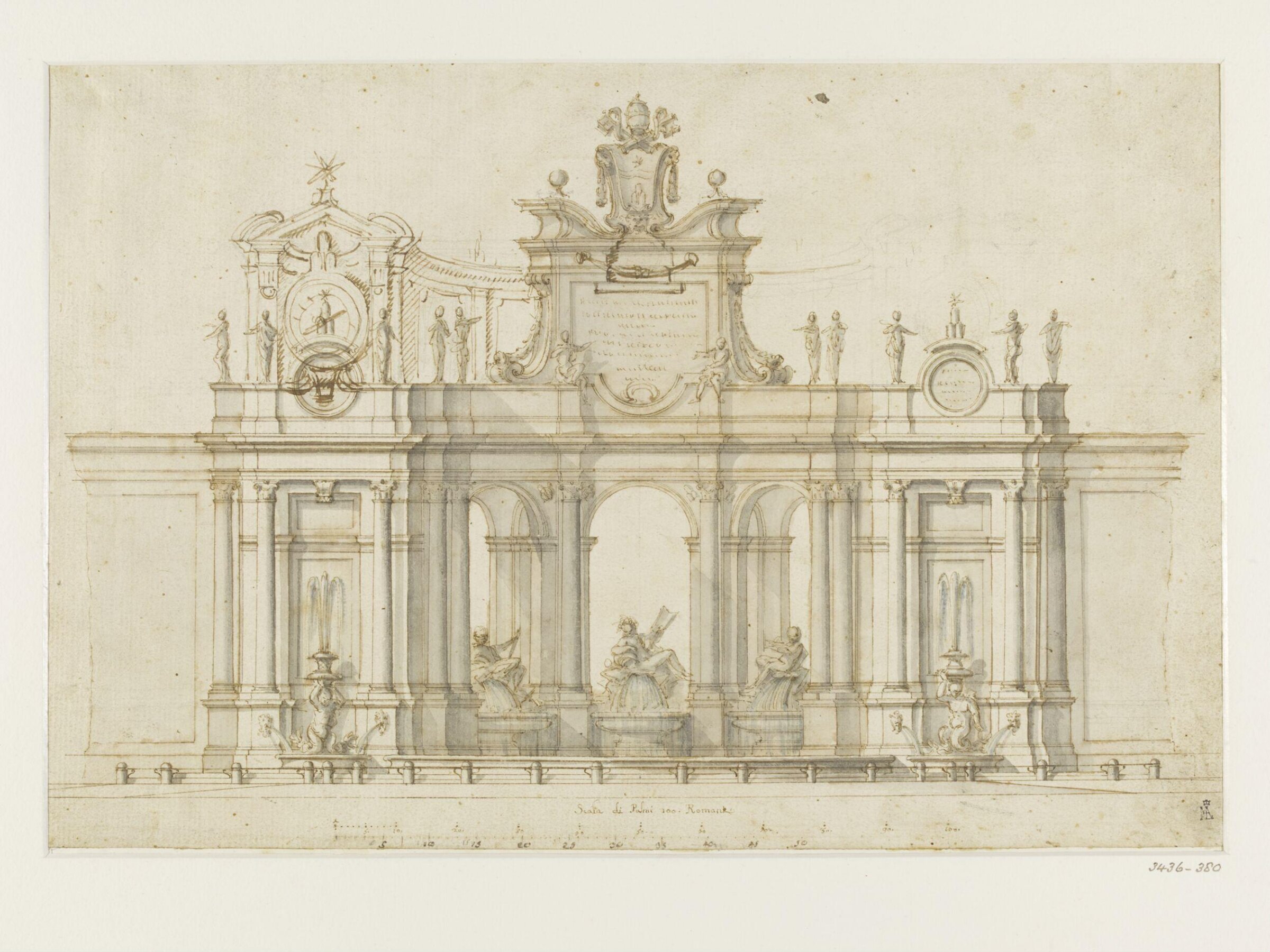 Drawing of a Roman fountain, Fontana Workshop, ca.1660-ca.1715