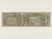 Design for frieze with panels containing landscapes separated by figures and chimaeras thumbnail 1