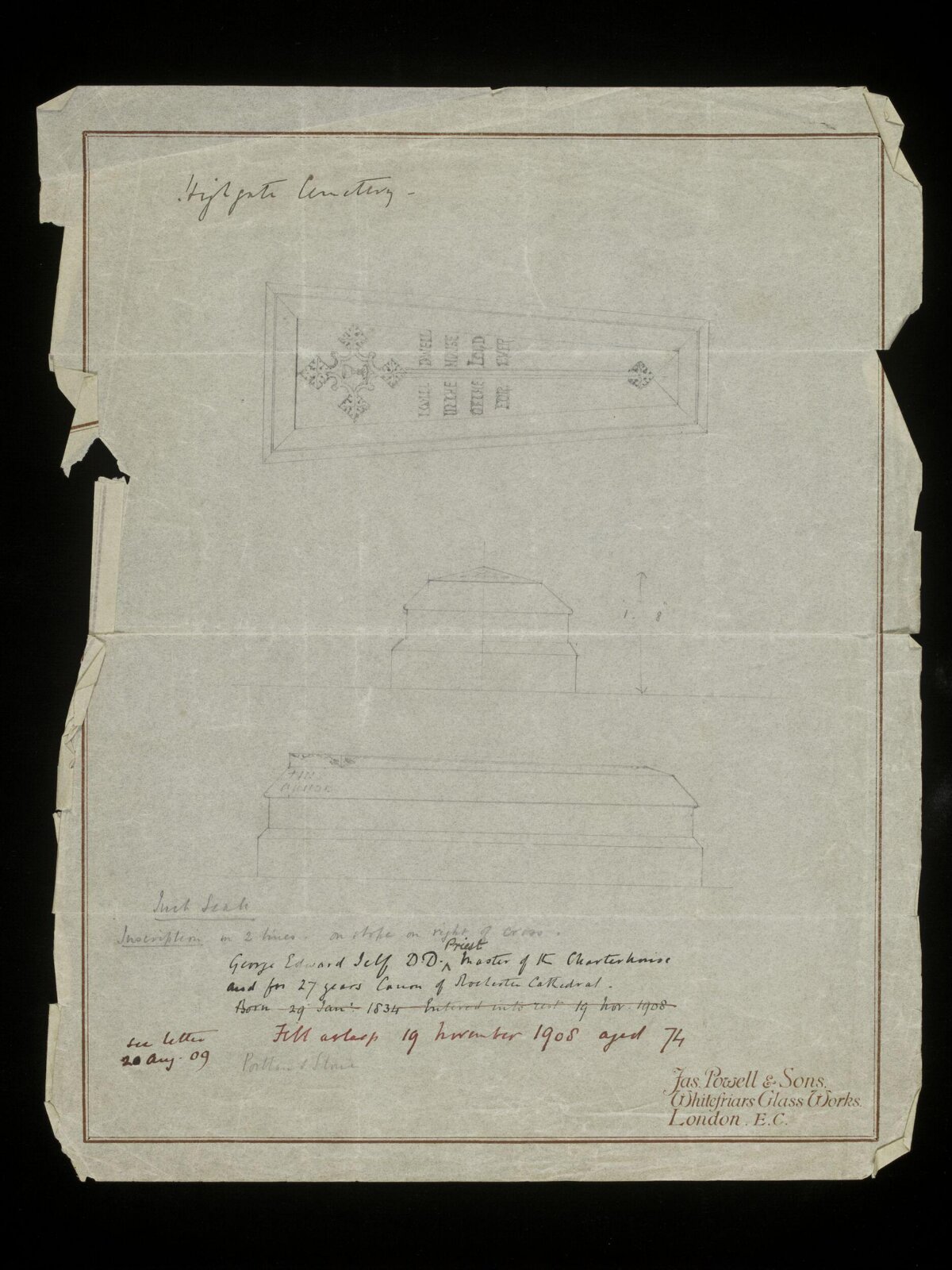 Drawing, James Powell & Sons, 1909