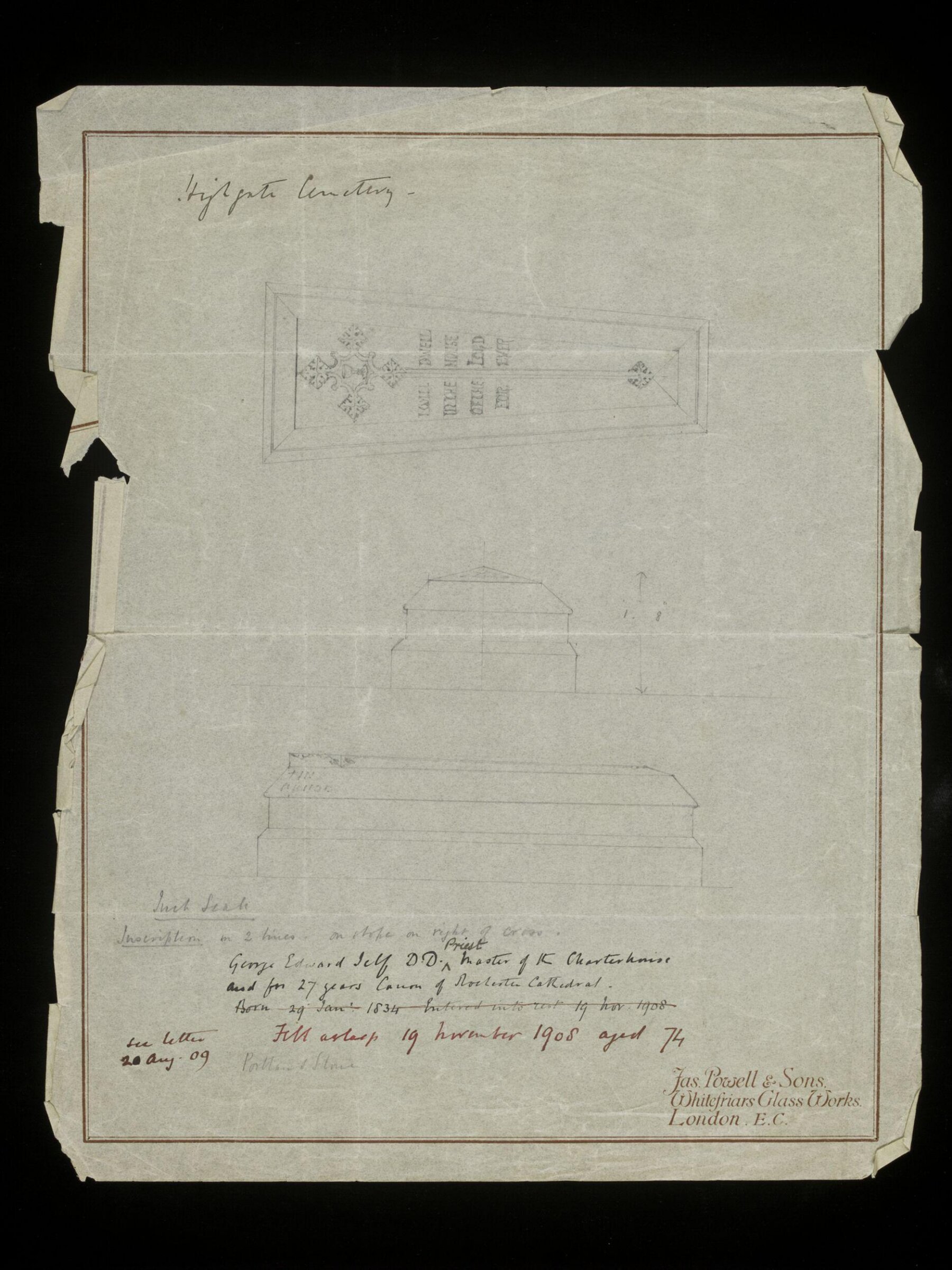 Drawing, James Powell & Sons, 1909